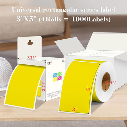 PARLAIM 3x5 inch Rectangle Color Code Stickers, 1000PCS 4 Rolls Square Adhesive Inventory Label, Yellow