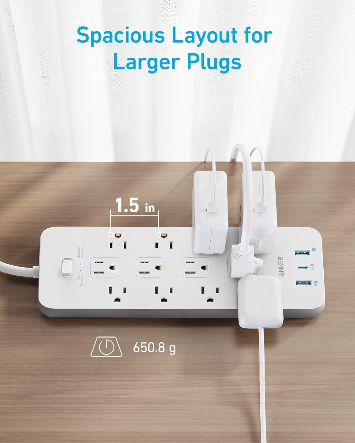 Anker Power Strip with 3 USB Ports, Surge Protector (2100J-5ft), 12 Outlets with 2 USB-A Ports and 1 USB-C Port,Flat Plug, Works with iPhone 16/16 Plus/16 Pro/16 Pro Max,for Home,Office, TUV Listed