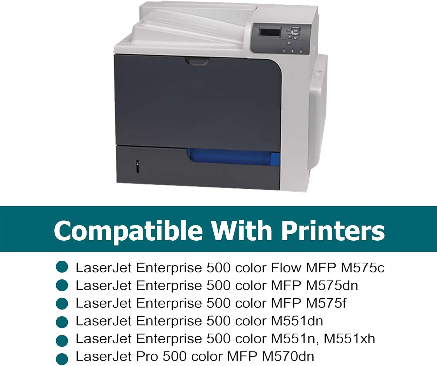 4 Pack Replacement for HP 507A Toner Cartridges Works with HP Laserjet Enterprise 500 Color M551,Laserjet 500 Color MFP M575,Laser Pro 500 MFP M570 Series (Black,Cyan,Magenta,Yellow)