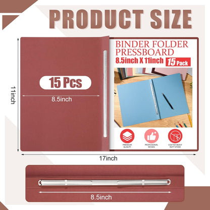 Zhanmai 15 Packs 8.5'' x 11'' Pressboard Report Covers, Metal Prong Fastener with Compressor, Letter Size 3'' Capacity Presentation Report Folder to Neatly Bind Reports, Proposals, Documents (Morandi)
