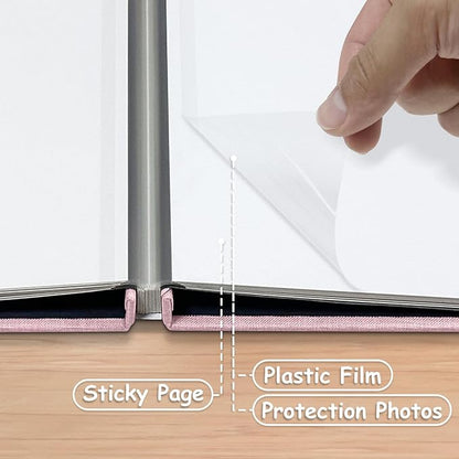 Large Photo Album Scrapbook, Holds 4x6, 8x10 Pictures, Self-Adhesive Pages for Baby, Wedding, Travel & Family Memories, Includes Metallic Pen & Scraper, Light Pink DIY Memory Book for Gifts