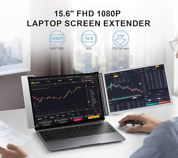 FOPO 15.6" Laptop Screen Extender Monitor Portable FHD 1080P IPS, Dual Monitor Extender for 13"-17.3" Laptops, Compatible with MacOS, Windows