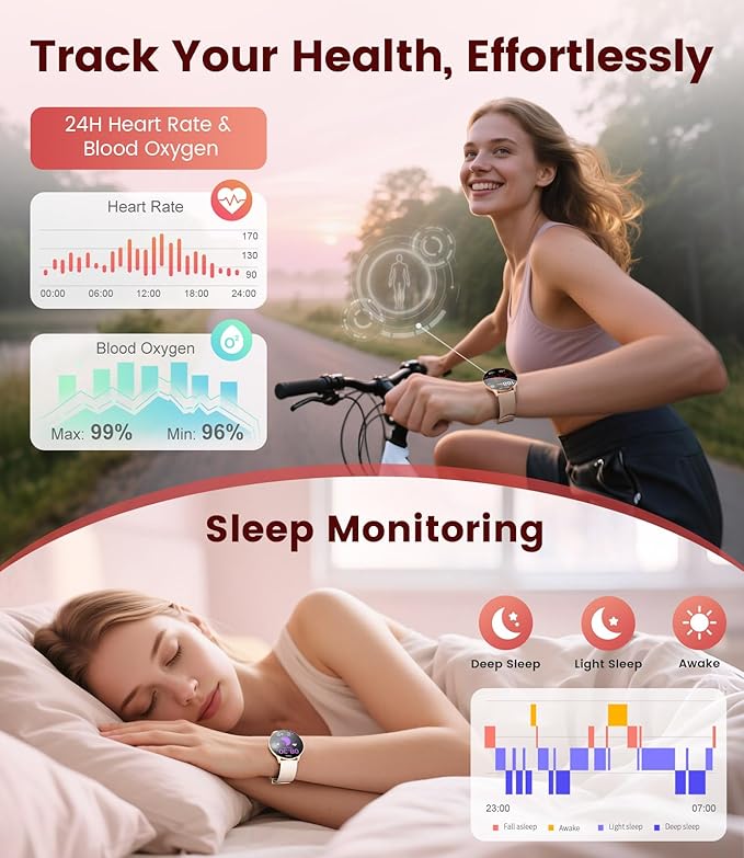 Smart Watches for Women with Make/Answer Calls, 7,99 mm Ultra-Thin Elegant Fitness Tracker with 1,43'' HD AMOLED Display, IP68 Waterproof, 100+ Sports Modes, Women's Health for iOS Android, Rose Gold