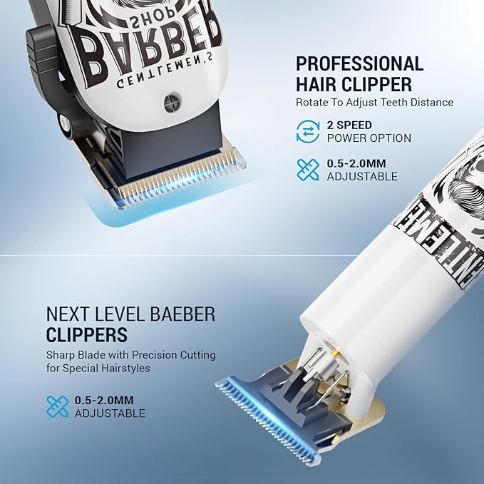 BESTBOMG® Hair Clippers & Trimmer Ceramic T-Blade Cordless Haircut Sets Rechargeable 2000mAh/1200mAh with 10 Guide Combs & for Men/Father/Husband/Boyfriend
