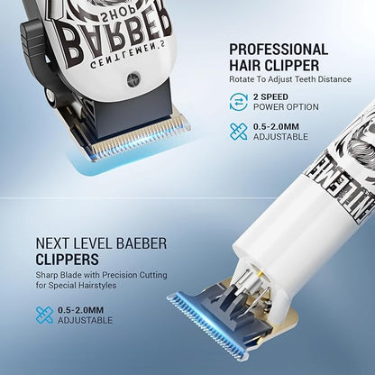 BESTBOMG® Hair Clippers & Trimmer Ceramic T-Blade Cordless Haircut Sets Rechargeable 2000mAh/1200mAh with 10 Guide Combs & for Men/Father/Husband/Boyfriend