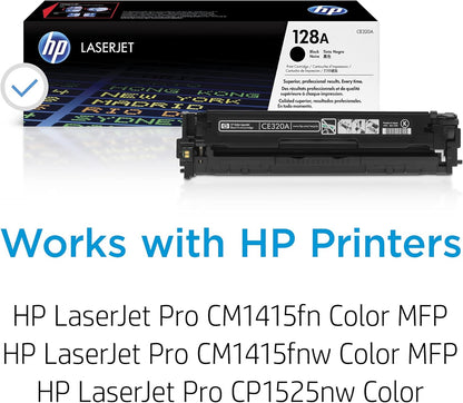 HP 128A Black Toner Cartridge | Works with HP LaserJet Pro CM1415 Color, CP1525 Color Series | CE320A
