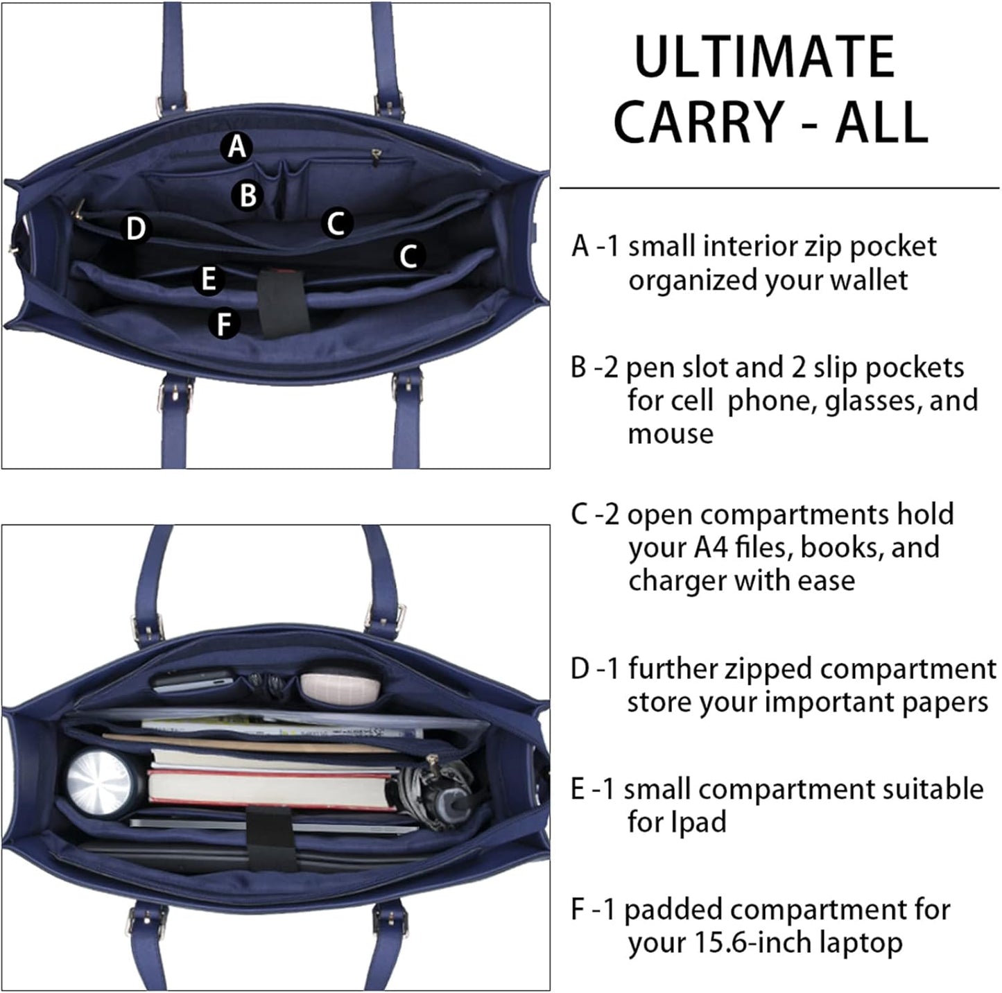 Laptop Bag for Women Waterproof Lightweight Leather 15.6 Inch Computer Tote Bag Business Office Briefcase Large Capacity Handbag Shoulder Bag Professional Office Work Bag Blue