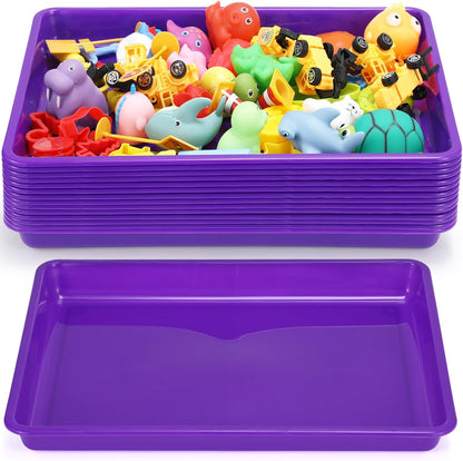 Maitys 15 Pcs Flat Plastic Trays 16.1 x 11.8'' Sensory Storage Paper Tray Stackable Classroom Bins for Office Home Organizer Crafts Supplies(Purple)