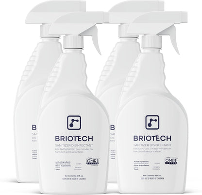 BRIOTECH Sanitizer Disinfectant Hypochlorous Spray, Kill 99.99% of Viruses & Bacteria, Control Mold, Eliminate Odor, Gentle for Nursery & Play Rooms, Food Contact Surface Sanitizer, 32 fl oz (4 Pack)