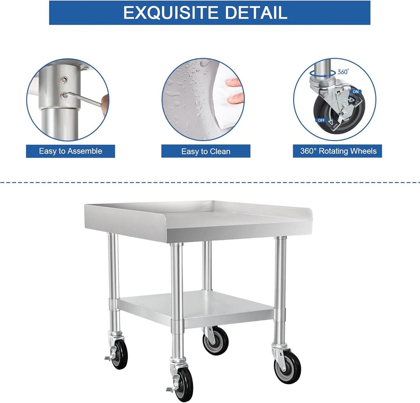 HARDURA Stainless Steel Equipment Stand Metal Prep Table with Casters 30"X 24" NSF 430 for Commercial Food Prep