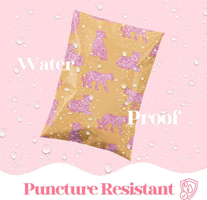 14.5x19 Designer Poly Mailer 100 Pack Heavy Duty Waterproof Self Seal Shipping Bags for Small Business Large Mailing Envelopes Bulk Tear Resistant Packaging Pink Orange Leopard