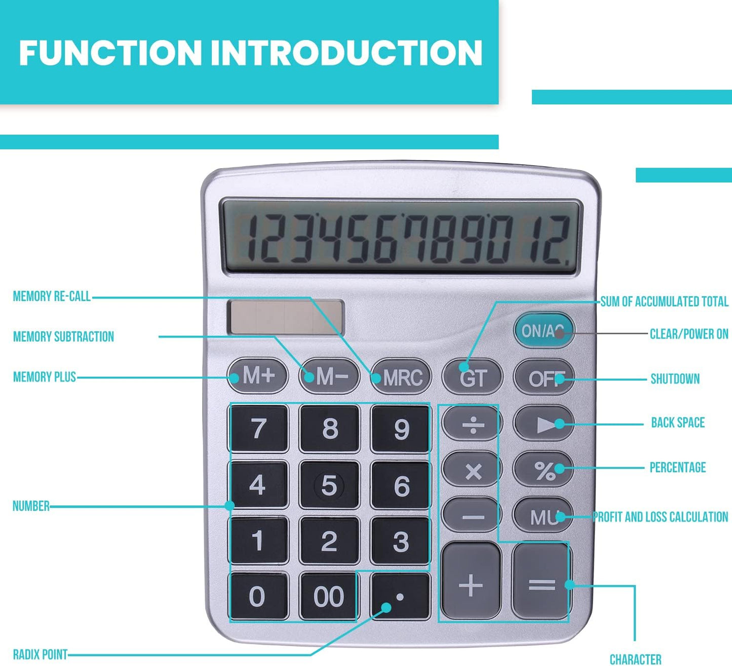 LICHAMP Desk Calculators with Big Buttons and Large Display, Office Desktop Calculator Basic 12 Digit with Solar Power and AA Battery (4 Packs Included), 4 Bulk Pack