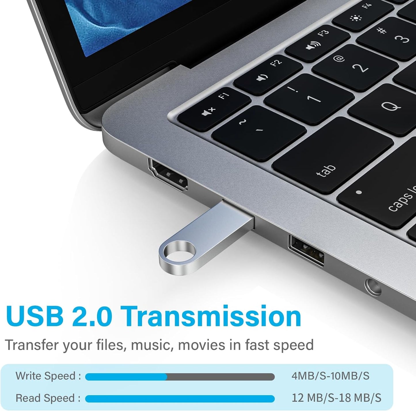 ABLAZE 128MB Flash Drive 10 Pack, Metal USB 2.0 Thumb Drives with Keychains USB Sticks Pendrives (Sliver)