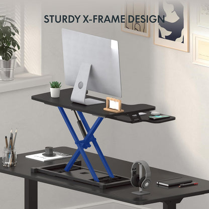 FLEXISPOT 32-inch Height Adjustable Standing Desk Converter, Quick Sit to Stand Tabletop Dual Monitor and Laptop Workstation with Wide Keyboard Tray, Black