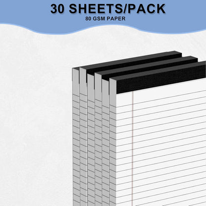 6pcs Small Note Pads, White Notepads 5x8 College Ruled Notebook, Writing Pads 5 x 8, Legal Pads, Memo Pad Paper Perforate Narrow Ruled Notebooks for Work, School, Office,30 Sheets/Pack