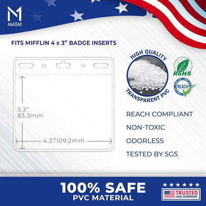 Mata1-USA Plastic Extra-Thick Horizontal Card Protector (Clear, 4x3 Inch, 1000 Pack), Large Size No Zipper ID Name Badge Holder