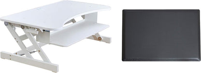 Rocelco 37.5" Deluxe Height Adjustable Standing Desk Converter with Anti Fatigue Mat BUNDLE - Quick Sit Stand Up Computer Workstation Riser - Large Retractable Keyboard Tray - White (R DADRW-MAFM)