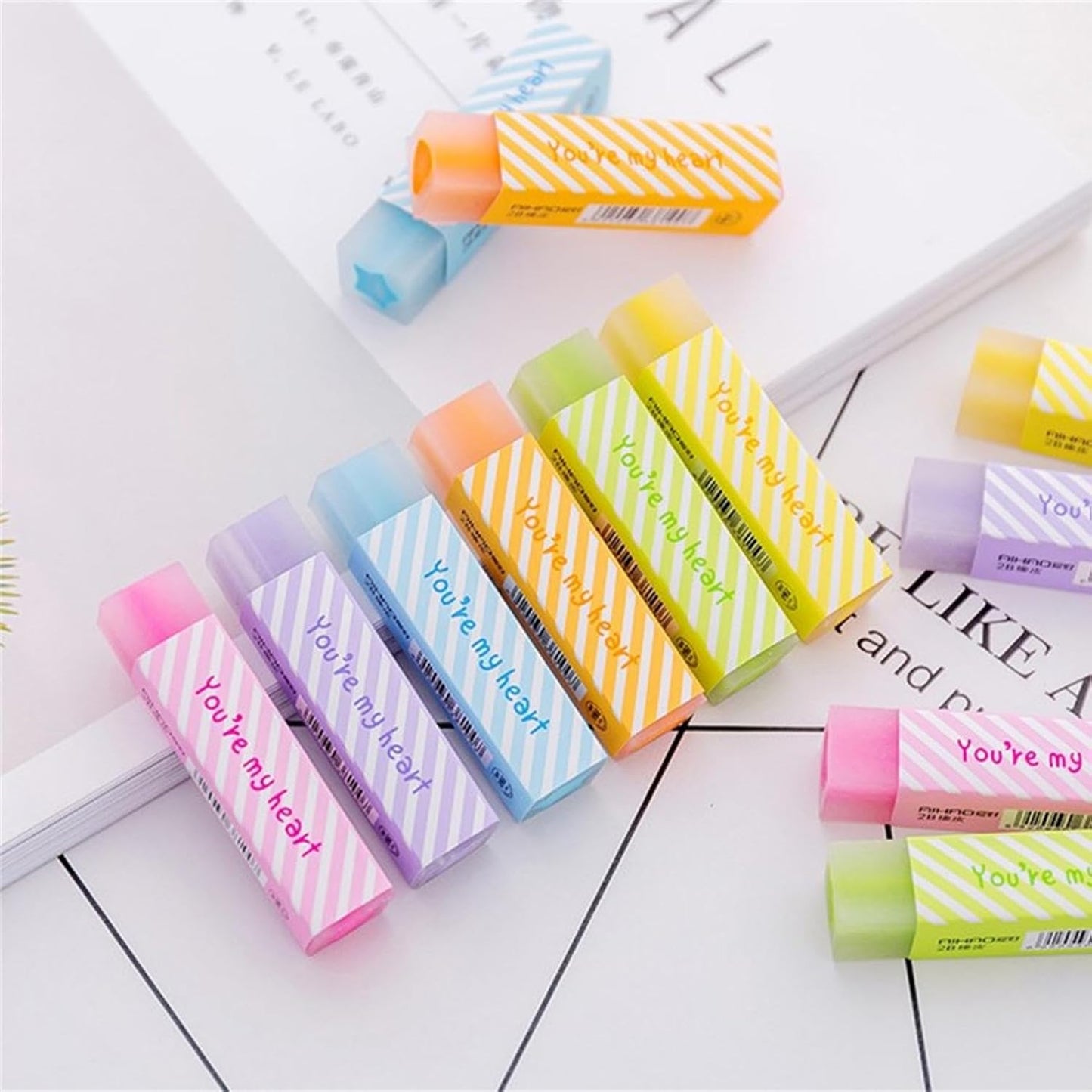 Cute Pencil Erasers for Kids, 6 Count Candy Colors 2B Eraser, Star, Heart Design Fun Party Favor & School Supplies, Kawaii Drawing Eraser for Boys and Girls (Random Color 6 PCS Set)