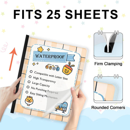 TOTiyea 100 Pack Letter Size Clear Report Covers with Sliding Bars, 5mm (25 Sheet Capacity) Sliding Bar File Folders, Black