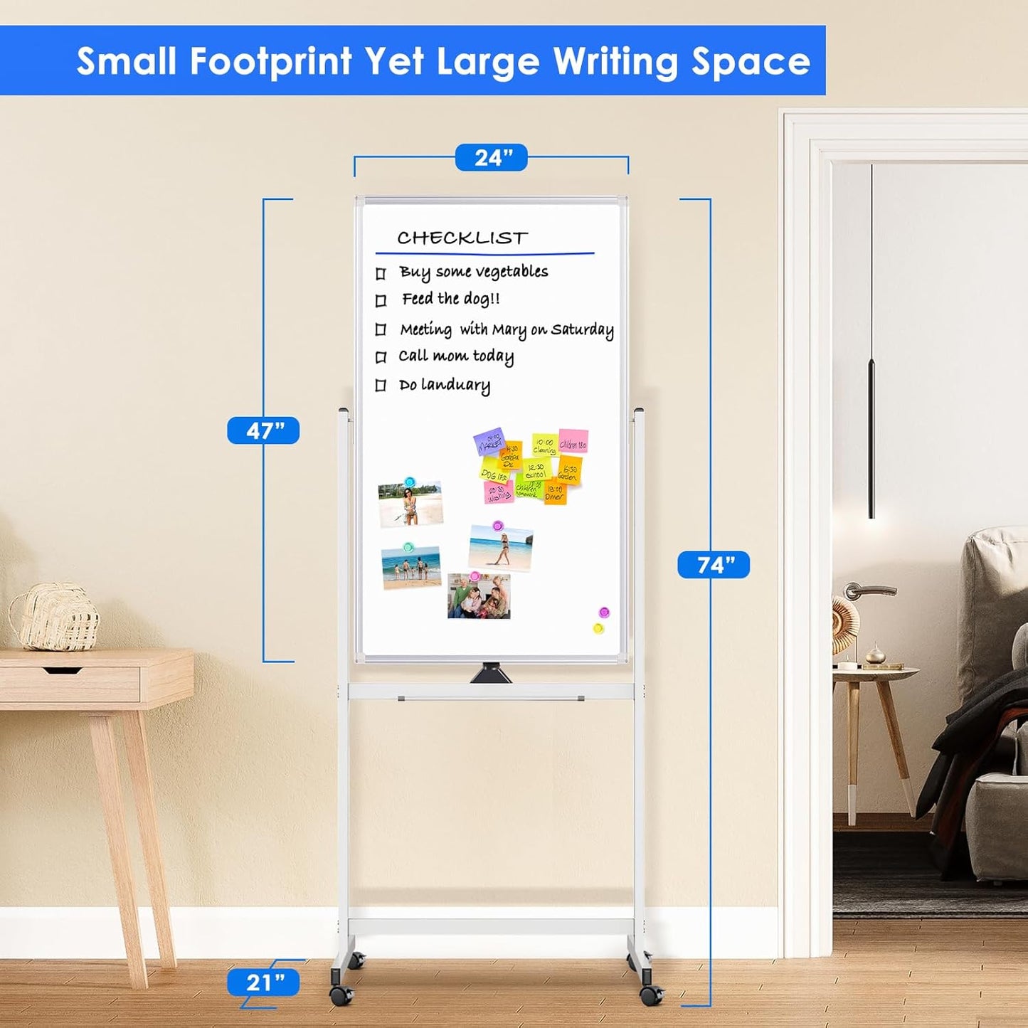 Magnetic Mobile White Board, 48 x 24 Double Sided Dry Erase Board Rolling Whiteboard Aluminum Frame Standing Whiteboard on Wheels