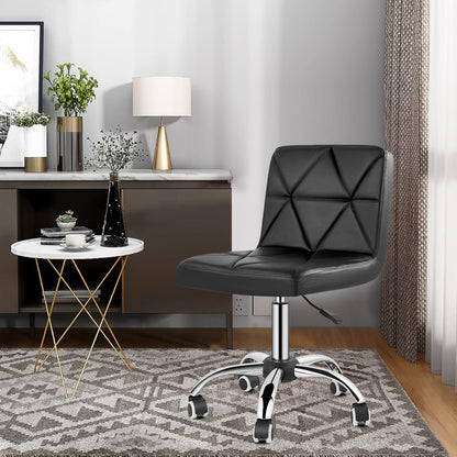 COSVALVE Armless Desk Chair, Mid Back 360 Degree Swivel Office Chair, Height Adjustable Executive Conference Task Chair with Rolling Wheels and Diamond Pattern, for Home Computer Barber, Black