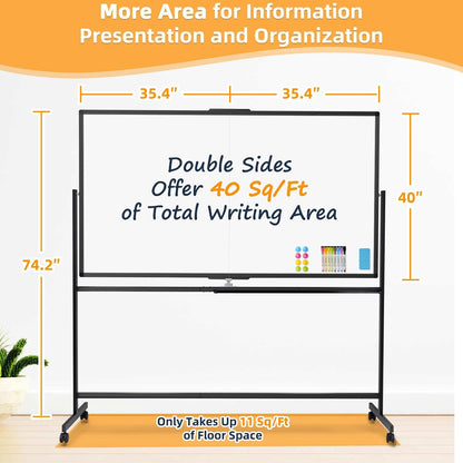 WALGLASS Rolling Whiteboard on Wheels, 72"x40" Double-Sided Dry Erase White Board with Stand, Large Magnetic Whiteboard, Giant Portable Standing Board for Office, School, Home, Classroom 6 x 3.33 ft