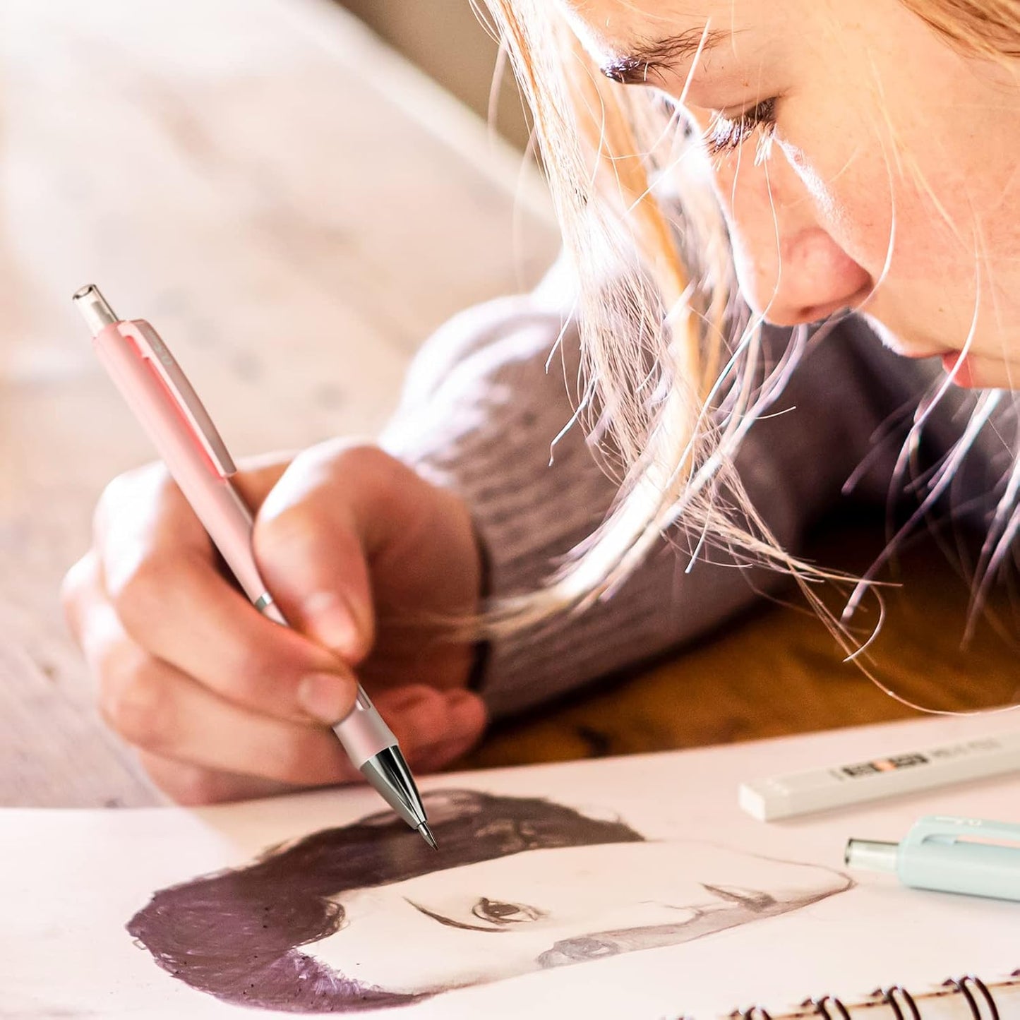 Nicpro 31PCS Pastel Mechanical Pencil Set with Case, Cute Art Drafting Pencils 0.5, 0.7, 0.9 mm & 2mm Lead Holder with 11 Tube Lead Refills(HB 2B), Aesthetic School Supplies for Drawing Sketching