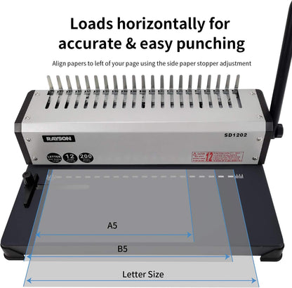 RAYSON SD1202 Comb Binding Machine, 19 Holes, Max Punching Letter Size, with Comb Set Binder for Daily Binding