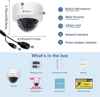 Anpviz 4MP PoE IP Dome Camera with Microphone/Audio, IP Security Camera Outdoor Indoor, 98ft Night Vision, IP66 Waterproof, 2.8mm Wide Angle Lens, 24/7 Recording, Not PTZ, NDAA Complaint (U Series)