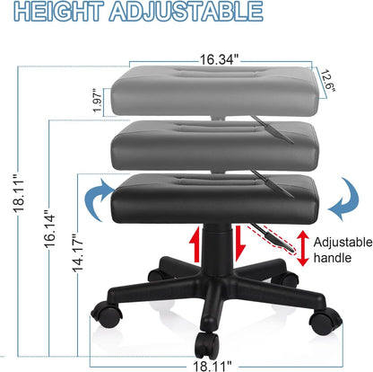 Footrest Stool Under Desk Adjustable Height Footrest Ottoman Ergonomic Foot Stool with Wheels 360° Rolling for Home Office (Black-1)