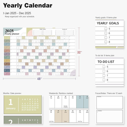 Ospelelf 2025 Wall Calendar Large 32'' x 48'' Dry Erase Laminated Calendar for Wall, 12 Month Family Calendar, Use Jan 2025 - Dec 2025 (Morandi)