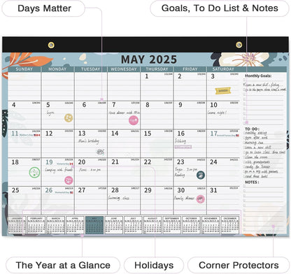 Ospelelf 2025-2026 Calendar Magnetic Desk Wall Desktop Monthly Planner from January 2025 to June 2026 Large To Do Pad with Plastic Cover for Office 17" X 12" Floral