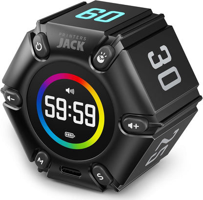 Jack Pomodoro Timer - Productivity Cube, Visual Focus Timer, Mute & Vibration & Adjustable Sound Alert, for Office, ADHD, Study, Work, 3/5/10/25/30/60min & Custom Countdown - Black