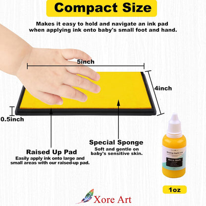 5"x4'' Large Ink Pad Washable Stamp Ink Pad for Baby Footprint Handprint with 30ml Premium Refill Ink (Yellow)