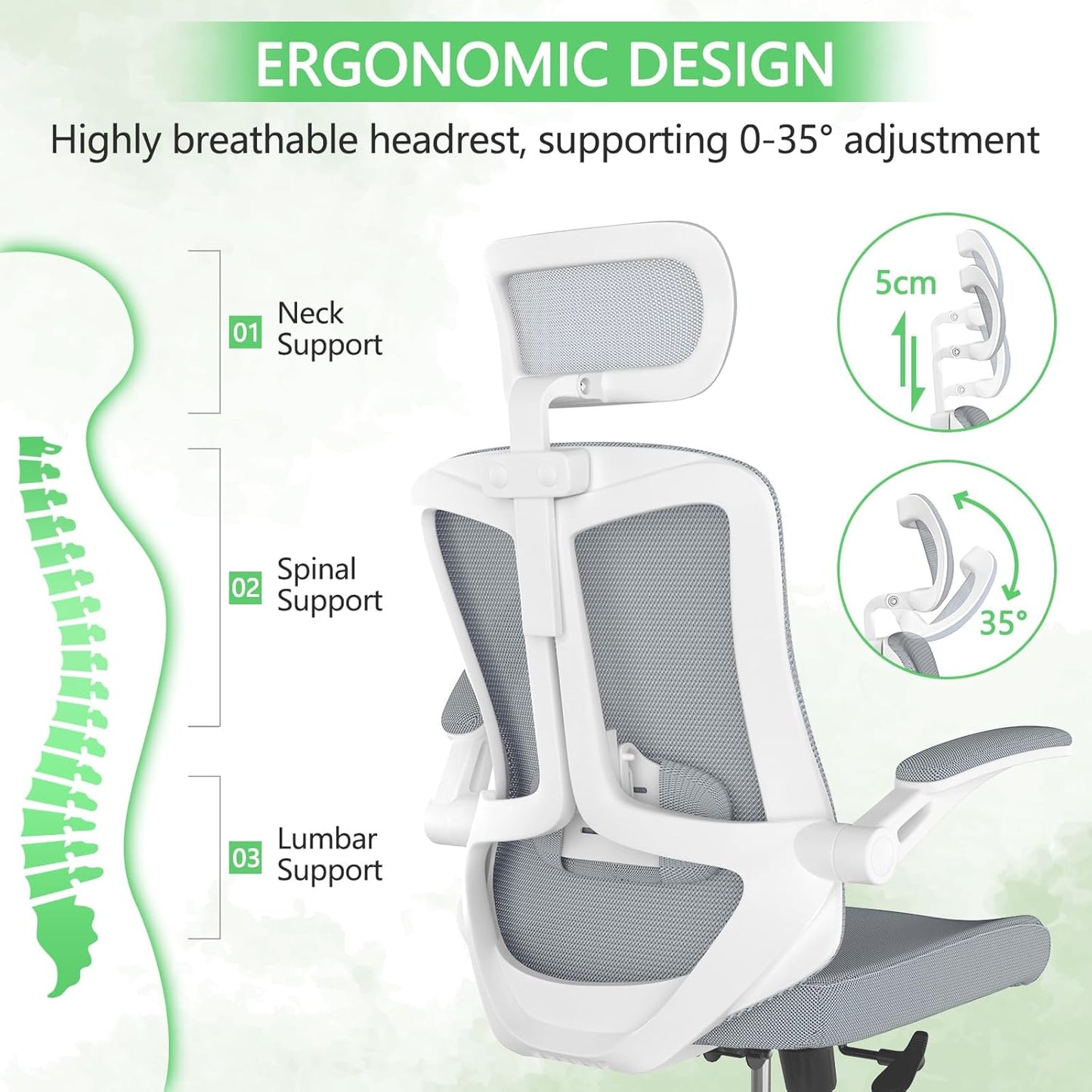 Mesh Office Executive Chair High Back Adjustable Home Desk Chair, Swivel Computer Managerial Chair with Lumbar Support (Grey)