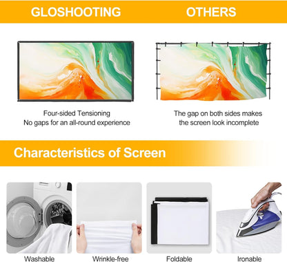 Projector Screen with Stand, 100 inch Portable Projector Screen Stand with Elastic Rope Bar, Outdoor Indoor 16:9 4K HD Wrinkle-Free Front Rear Projection Screen with Carry Bag for Home Theater Party