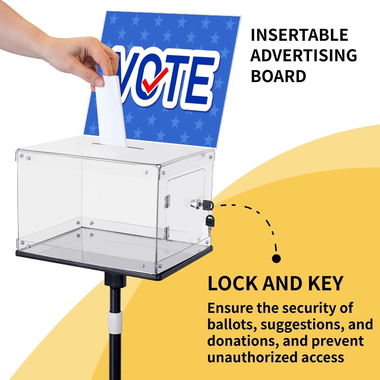 Suggestion Box with Stand, Floor Standing Offering Boxes for Church, Sign Holder, Heavy Duty Metal Base, Donation Boxes Locking Ballot Collection Safe Box for Election Voting Contest