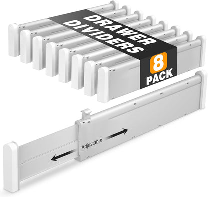 HiYZ Expandable Drawer Dividers - 12.6-22.8'' Adjustable Drawers Organizers for Kitchen Utensils, Drawer Separators in Bedroom, Dresser, Office, Bathroom, Fridge, 8 Pack Long Dividers-Gray