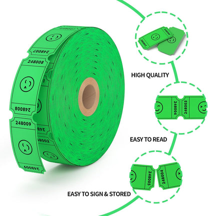 Methdic 1000 Smile Raffle Tickets Green, Single Roll, Ticket for Events, Entry, Class Reward, Fundraiser & Prizes