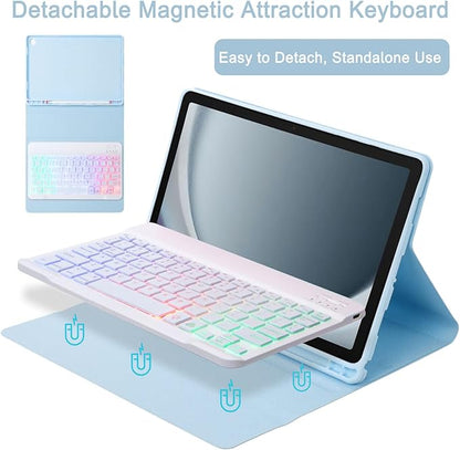 Keyboard Case for Samsung Galaxy Tab A9+/A9 Plus 11 Inch 2023 (SM-X210/X216/X218), Detachable Color Backlit Bluetooth Keyboard and Mouse, Slim Lightweight Stand Cover with Pen Holder (Blue)