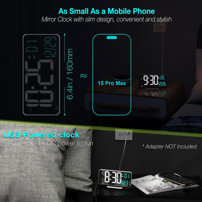 KOSUMOSU Digital LED Clocks for Bedrooms 6.7in White Alarm Clock, Dimming, 12/24h, Date, Day of Week,Temp,Desk Clock, LED Clock for Bedside, Digital Calendar Clocks for Living Room Essentials