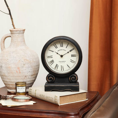 NIKKY HOME Mantel Clock, Retro Desk Clock Silent-Non-Ticking Battery Operated Wooden Mantel Clock for Living Room, Bedroom, Shelf Decoration, Fireplace, Farmhouse Decor