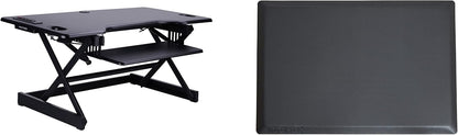 Rocelco 46" Height Adjustable Standing Desk Converter with AC USB Charger and Anti Fatigue Floor Mat - Sit Stand Up Triple Screen Riser Workstation - Keyboard Tray - Black (R DADRB-46-ACUSB-MAFM)
