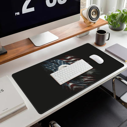 Desk Mat, USA Flag and Bald Eagle Extended Large Gaming Mouse Pad for Desk XXL, Non-Slip Rubber Base Stitched Edges Long Computer Keyboard Desk Pad Mouse Mat for Home Office Gaming 35.4"X15.7"