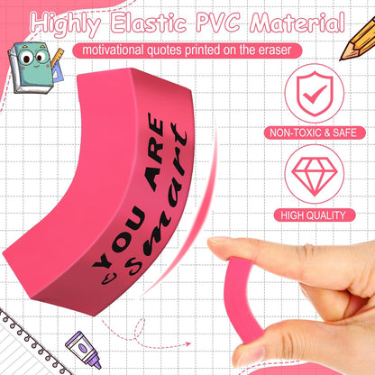 180 Pcs Inspirational Erasers for Kids Christian Pencil Erasers Bulk, Back-to-School Gifts Motivational and Cute Supplies for Students Classrooms, Drawing(Pink,Motivational)