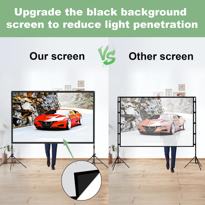 Projector Screen and Stand 100 inch,DUYIKJ Portable Black Backing Projector Screen Indoor Outdoor 16:9 4K HD Wrinkle-Free and Four-Legged Frame Movie Screen with Carry Bag for Backyard Movie Night