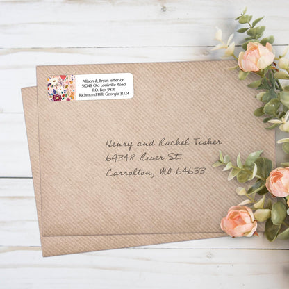 Multi-Floral Print Rolled Address Labels / 500 Personalized Return Address Labels/Designer Address Stickers in Elegant Plastic Dispenser