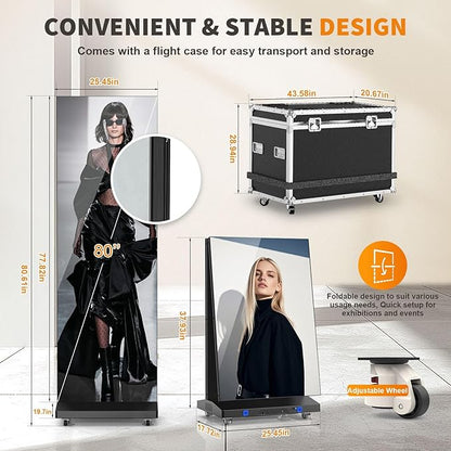 80" Seamless Splicing LED Display, Foldable Poster Screen with P1.86 Digital Signage Display LED Totem with USB/HDMI/WiFi/Remote