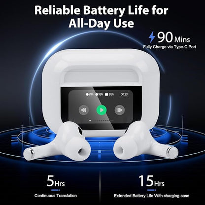 AI Language Translator Earbuds,3-in1 English-Spanish Translation Device,Instant Translation,Seamless Global Conversations, AI Bluetooth Earbuds with Charging Dock for Travel, Meetings, and Study