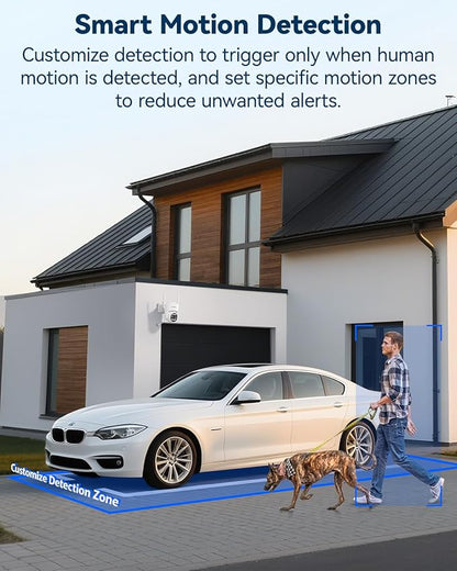 Security Camera Wireless Outdoor System with Monitor, 4pcs Dual Lens 10X Optical Zoom PTZ Cameras for Home Surveillance, Color Night Vision, Auto Tracking, Human Detection, 10CH NVR, 500GB HDD